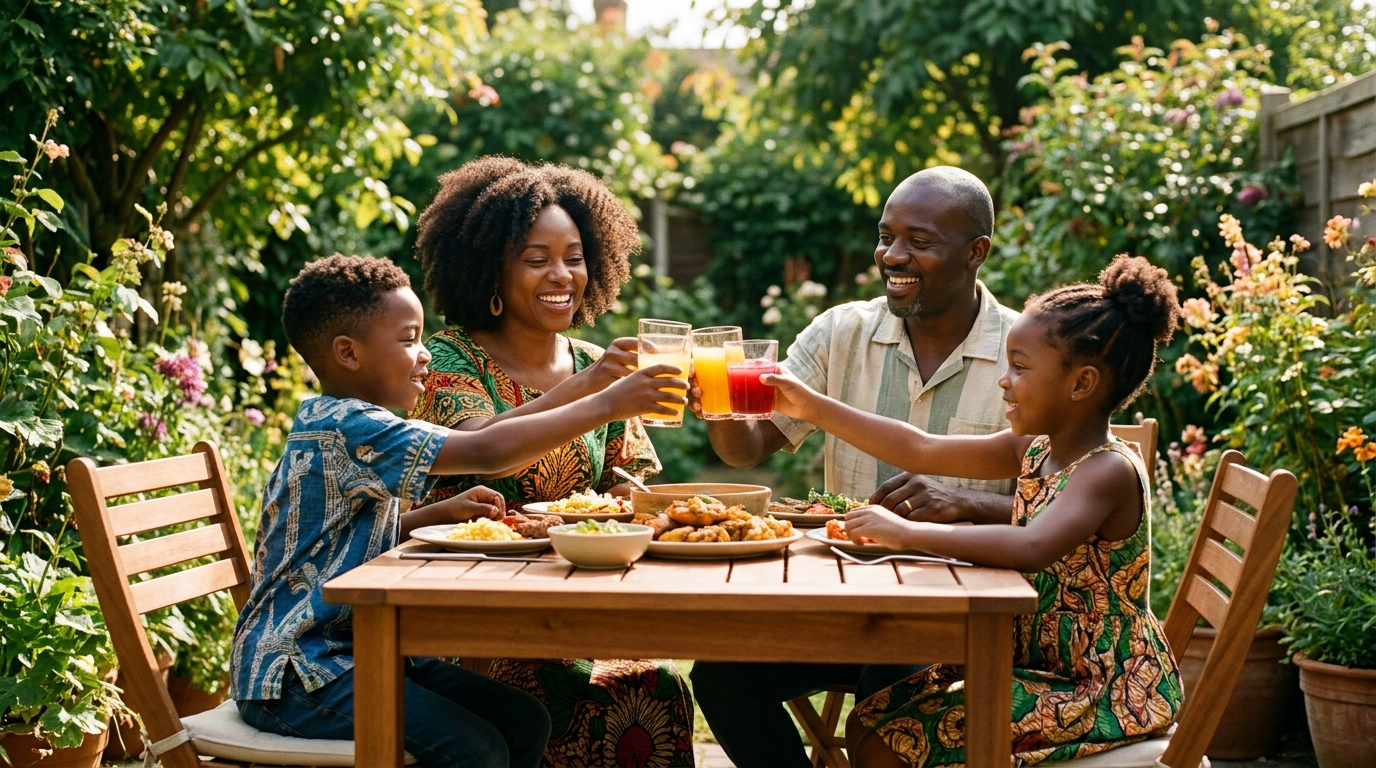 Happy family enjoying Fresh Sip drinks